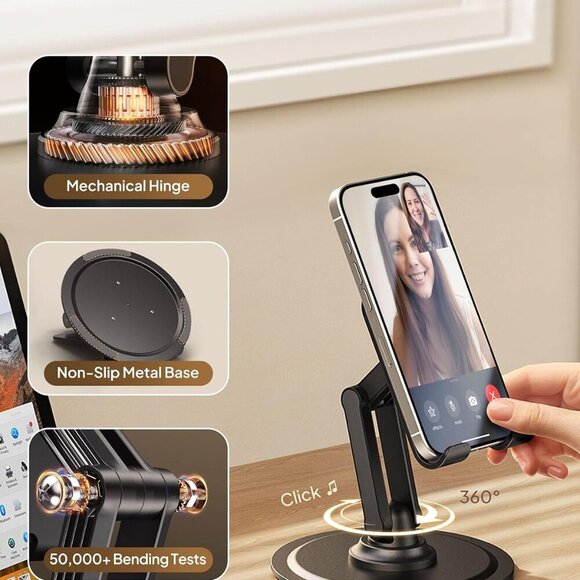 Cooper 360° Stand, Rotating Cell Phone Stand for Desk | Sturdy Metal Base, Folda - Picture 4 of 7